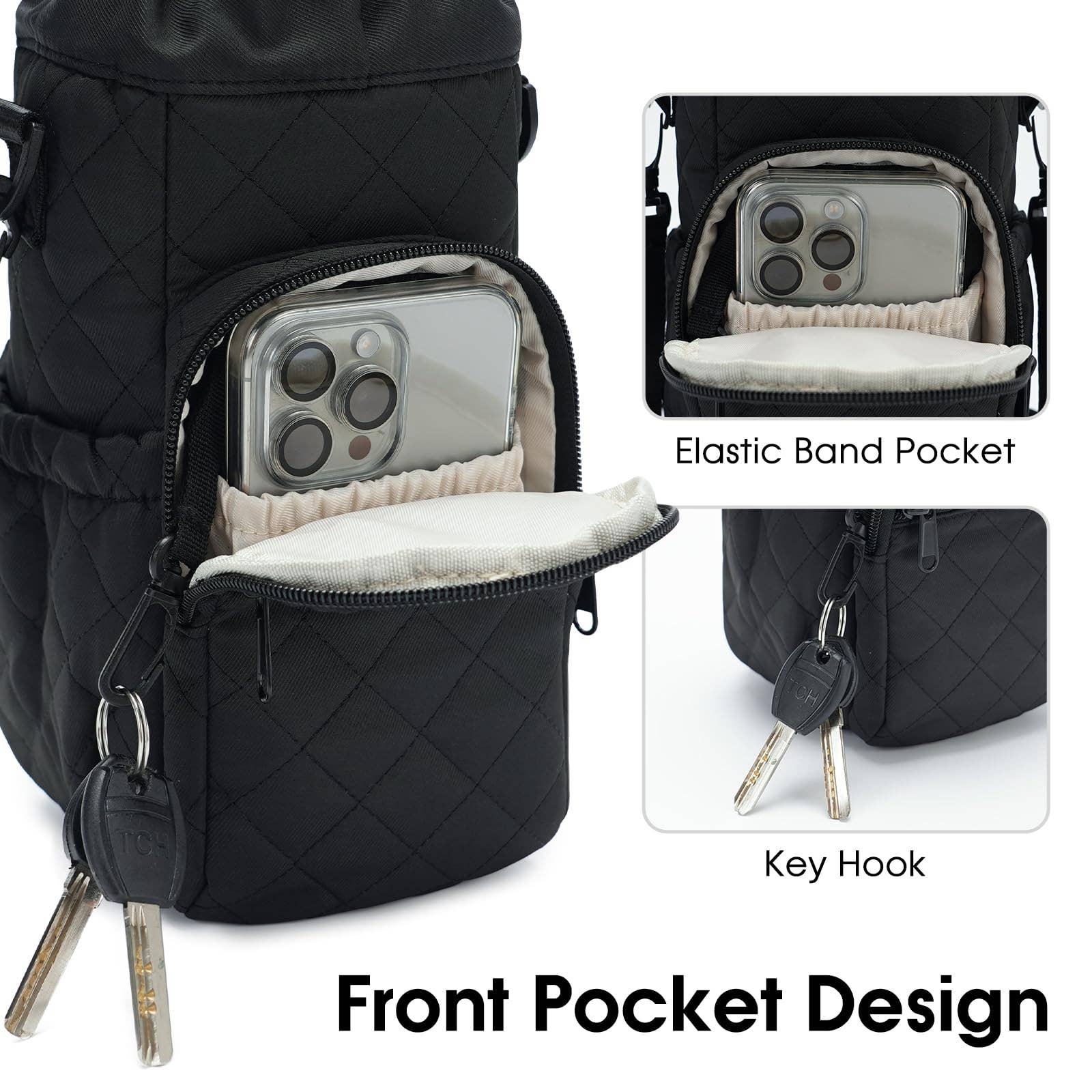 wandf - Wholesale Bottle Rack/Holder - Insulated Water Bottle Holder with Strap and Phone Pocket70