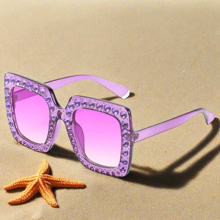 WoodWristCo - Wholesale Sunglasses - Women's - Fashion Square Frame Diamond Studded Sunglasses