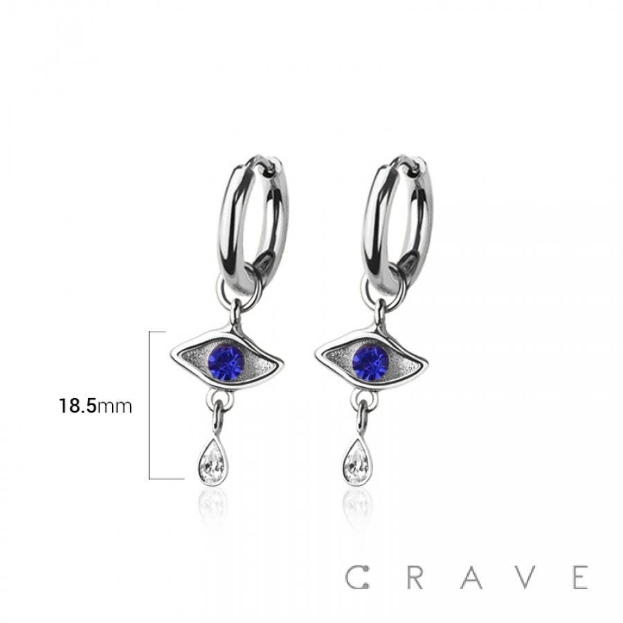 CRAVE - Wholesale Huggie Earrings - PAIR OF 316L STAINLESS STEEL HUGGIE/HOOP EVIL EYE TEAR DROP1