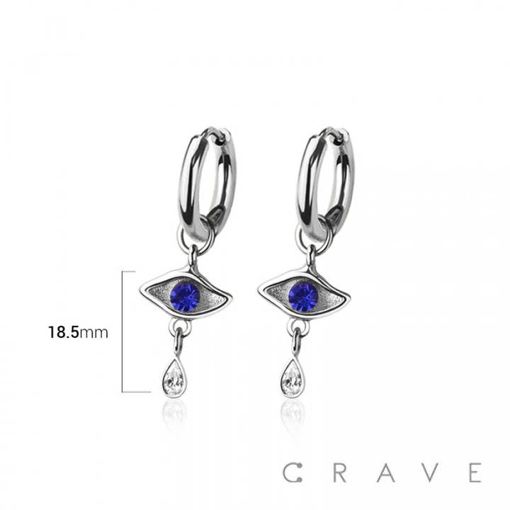 CRAVE - Wholesale Huggie Earrings - PAIR OF 316L STAINLESS STEEL HUGGIE/HOOP EVIL EYE TEAR DROP1