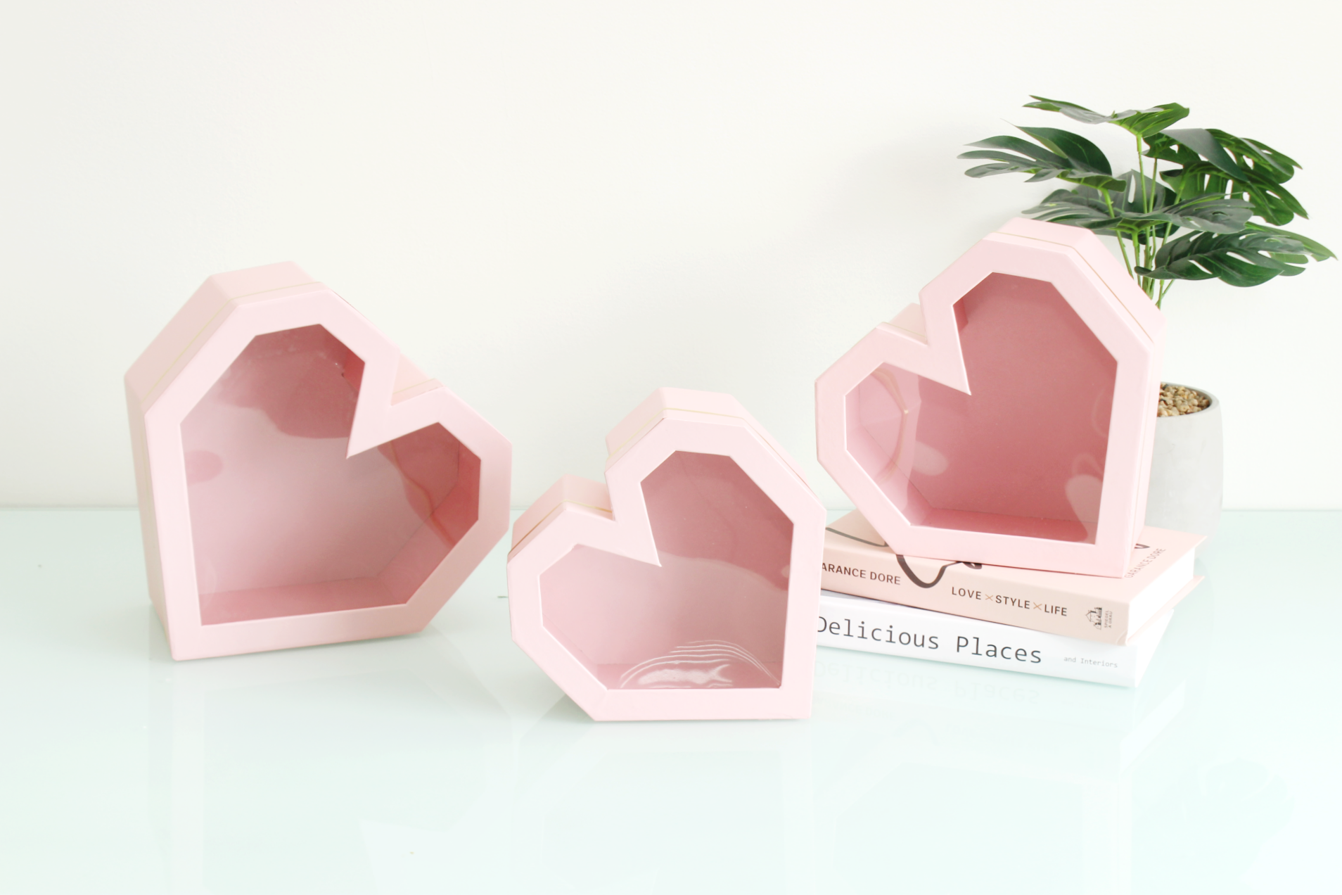 Elegant Design Supply - Wholesale Decorative Box - Diamond Heart Shape Flower Box with Clear Lid7