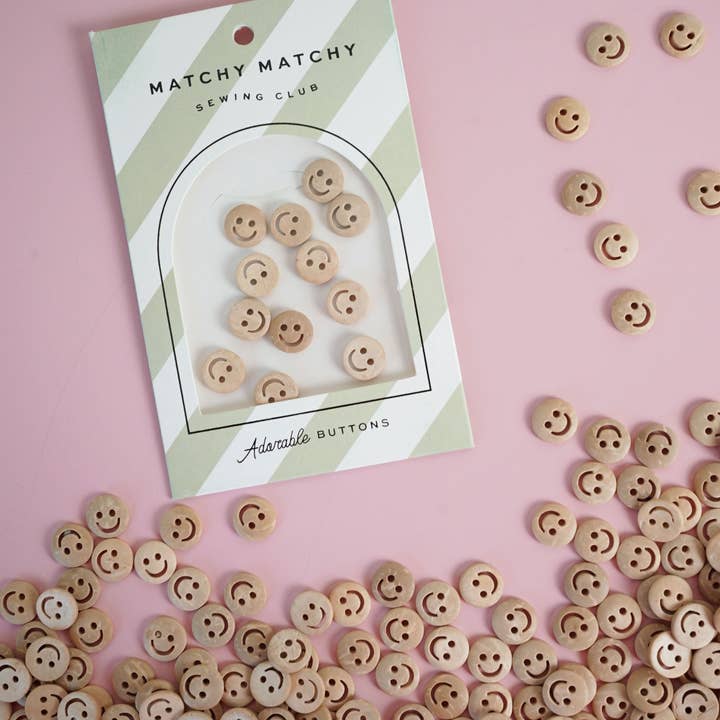 Matchy Matchy Sewing Club - Wholesale Sewing Button/Snap - Smiley Face 1/2" Wood Buttons