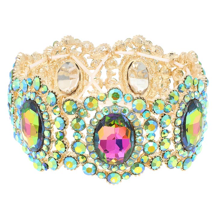 SP Sophia Collection - Wholesale Bangle Bracelet - Baroque Crystal Gemstone Cluster Stretch Bracelet6