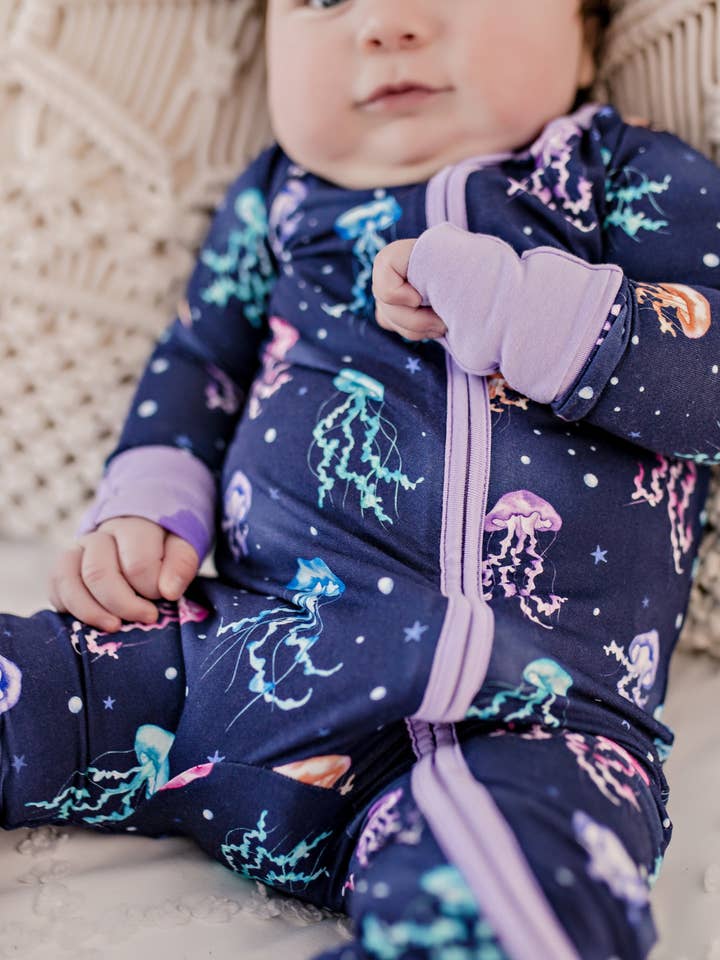 Khloe- Jellyfish Zippy Romper for wholesale by Bailey Baby Co.