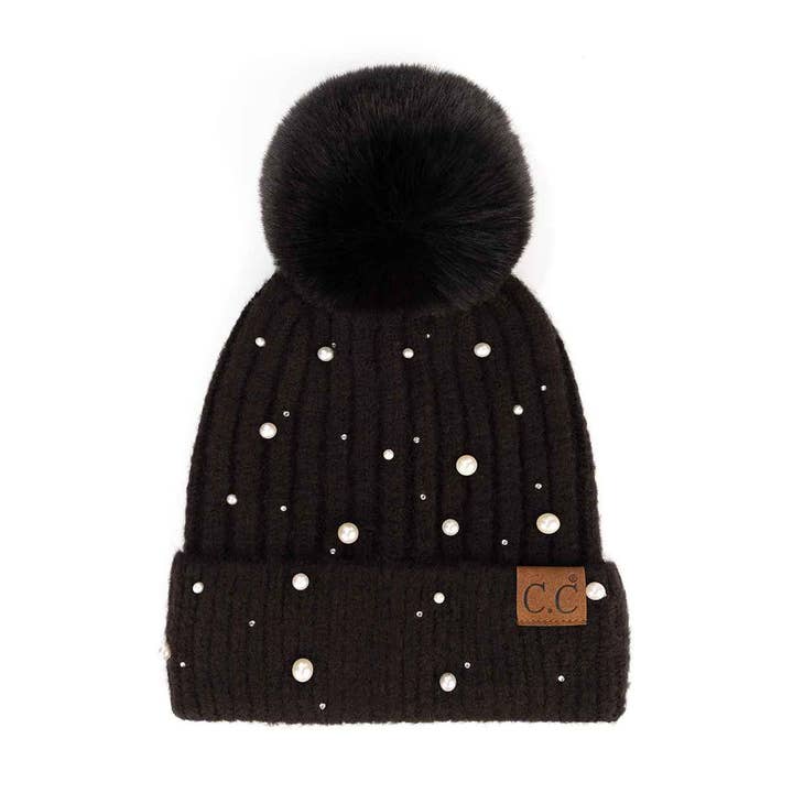 MiMi Wholesale - Wholesale Beanie - Women's - HAT4008 Naomi Pearl Embellished Pom Beanie