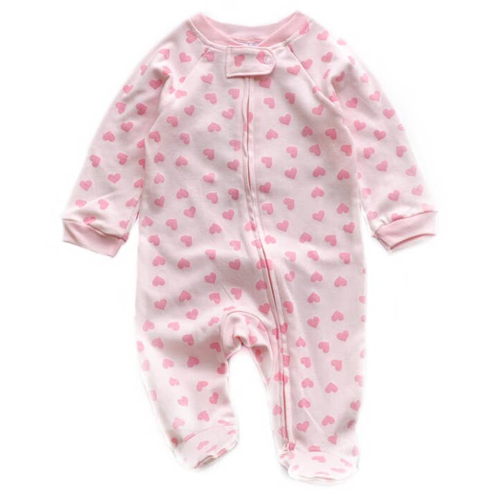 Pink Heart Print Zipped Babygrow for wholesale by ZIPPYUP