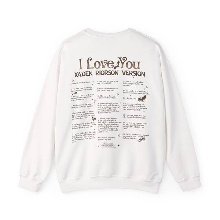 MagicMerchEmporium – Camisola gráfica - Mulher por atacado – "Camisola "I Love You - Versão Xaden Riorson" - Fourth Wing"10