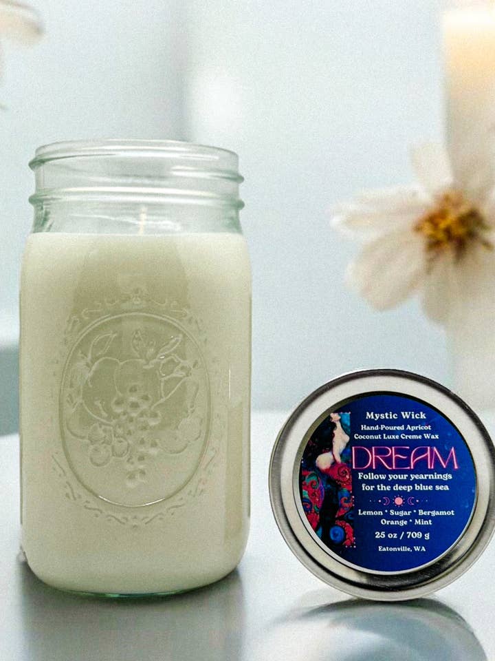 Crème au limoncello - (Dream) Cire d'abricot/noix de coco - Bougie en pot Mason 25 oz pour la vente par Mystic Wick LLC