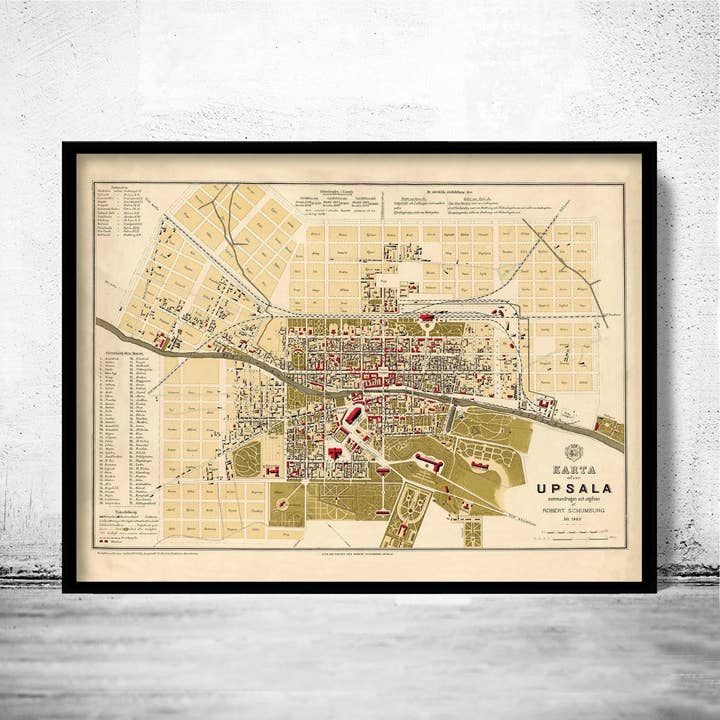 Old Map of Upsala Uppsala Sweden 1882 Vintage Map | Vintage Map Wall Art Print por atacado de OldCityPrints - Old Maps and Posters