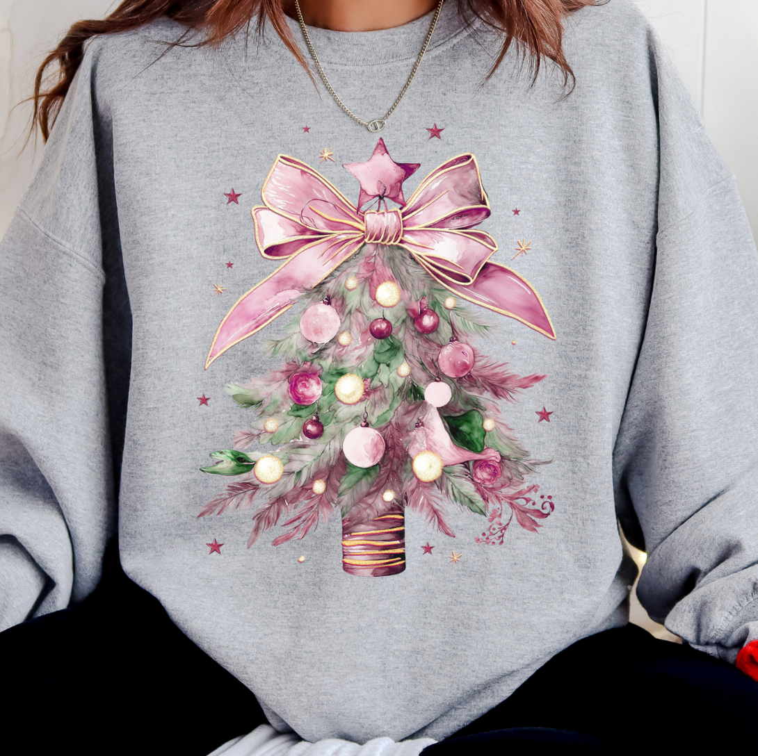 Kiki's Boutique - Wholesale Graphic Sweatshirt - Women's - Coquette Pink Christmas Crewneck Sweatshirt 1