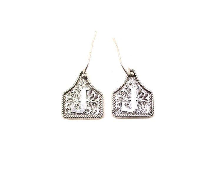 Snowing West - Wholesale Dangle Earrings - WESTERN ETCHED CATTLE TAG INITIAL EARRINGS6