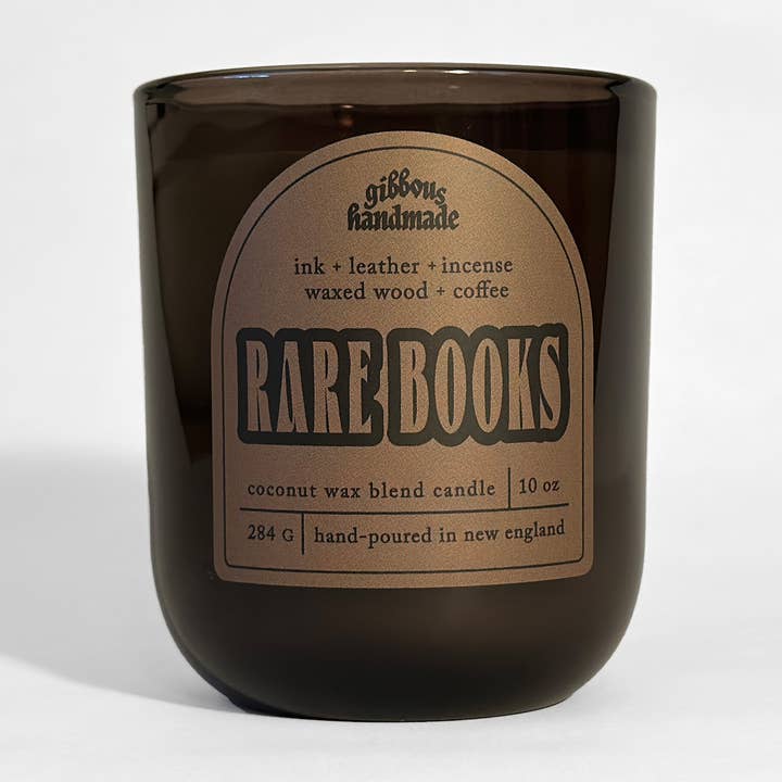 Gibbous Handmade - Wholesale Jar/Filled Candle - RARE BOOKS Candle | Leather, Paper, Waxed Wood + Incense0