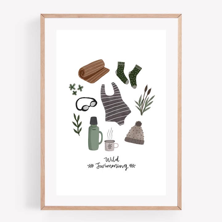 Stampa artistica Wild Swimming Essentials per la vendita all'ingrosso da parte di HeatherLucyJ Design