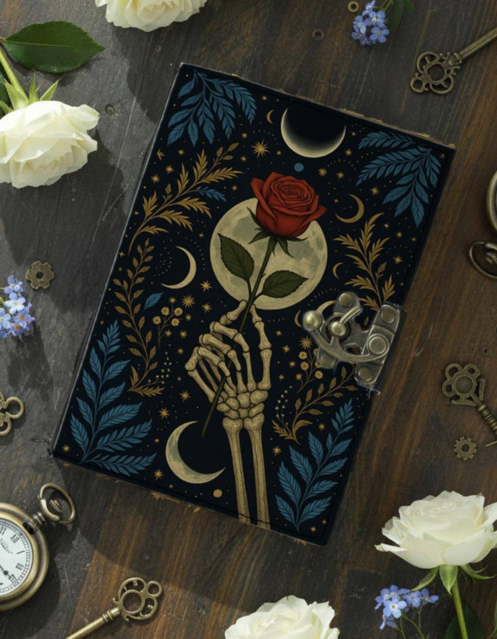 MNM HANDICRAFTS - Wholesale Journal/Diary - Gothic Leather Journal with Skeleton Hand, Rose – Handmade 4
