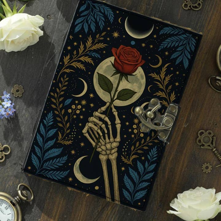 MNM HANDICRAFTS – Großhandel Tagebuch – Gotisches Lederjournal mit Skelett-Hand, Rose – Handgefertigt4