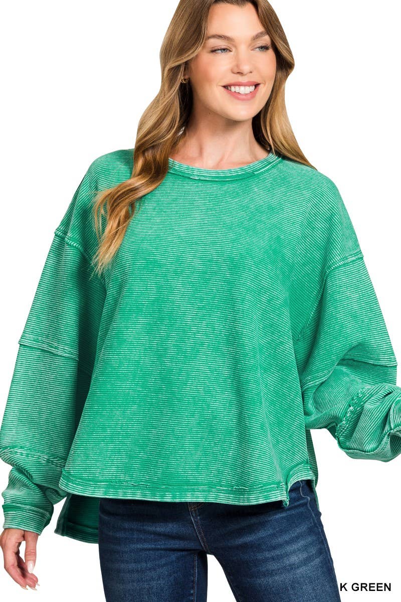 Vanilla Monkey – wholesale Sweatshirt - Dam – Syra-tvättad dubbelribbad tröja med exponerade sömmar1