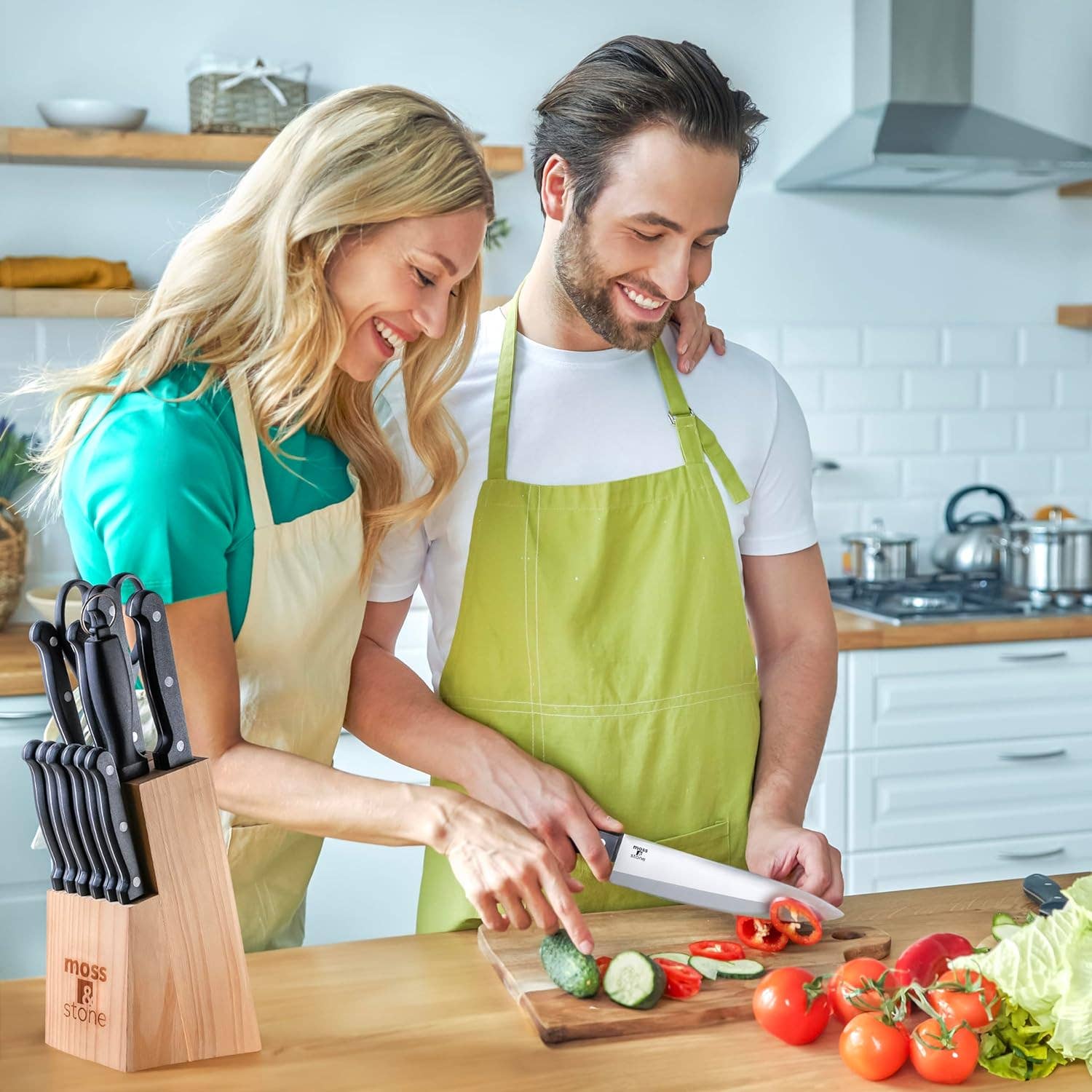 Moss & Stone - Wholesale Knife Set - 14-piece Knife Block Set, Stainless Steel Knife Set, Premium Kitchen knives Set With High-Carbon Stainless Steel Blades And Wooden Block Set, Cutlery Knife Set, 14 Pcs Kitchen Knife Set5