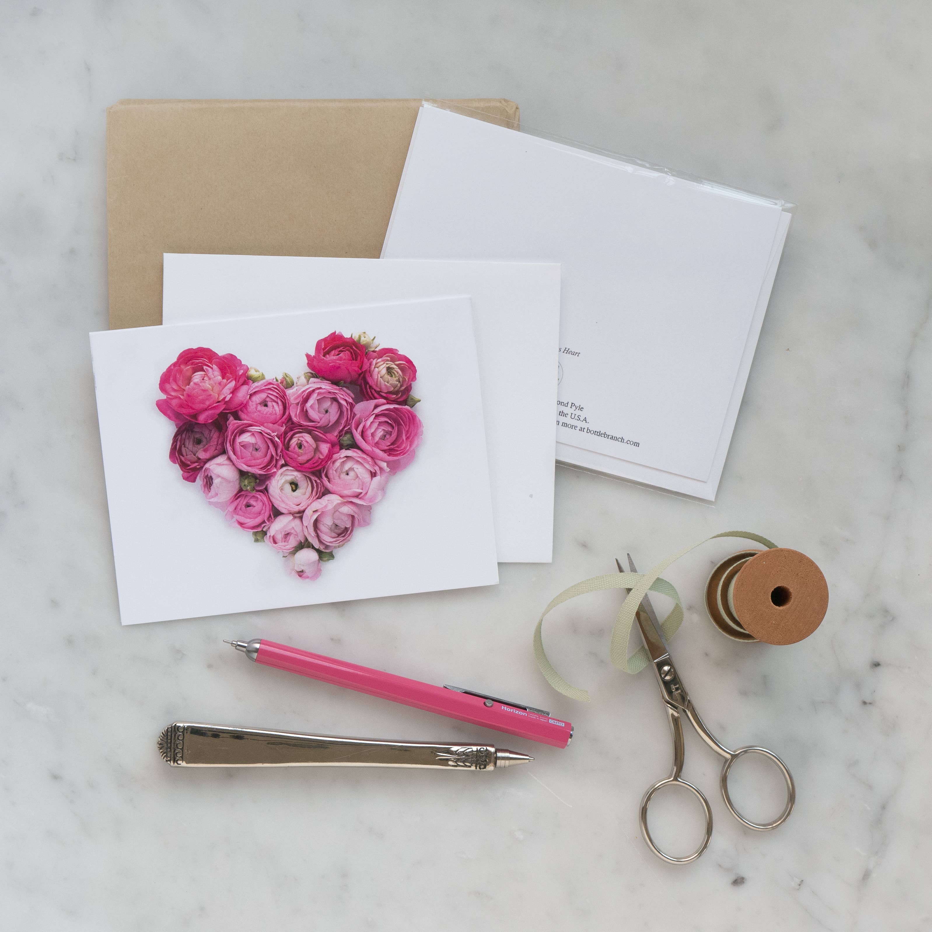 Bottle Branch - Wholesale Love Card - Heart of Ranunculus Flowers Greeting Card – A2 Blank Card2