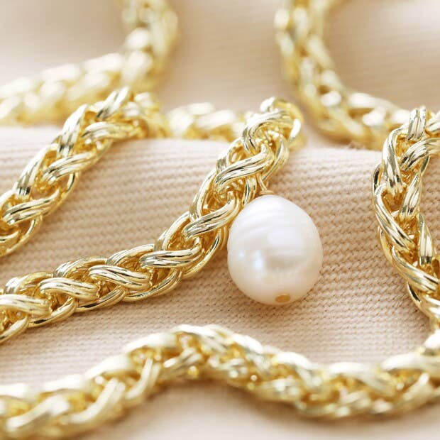 Lisa Angel - Wholesale Beaded/Pearl Necklace - Plaited Rope Chain and Freshwater Pearl Necklace in Gold5