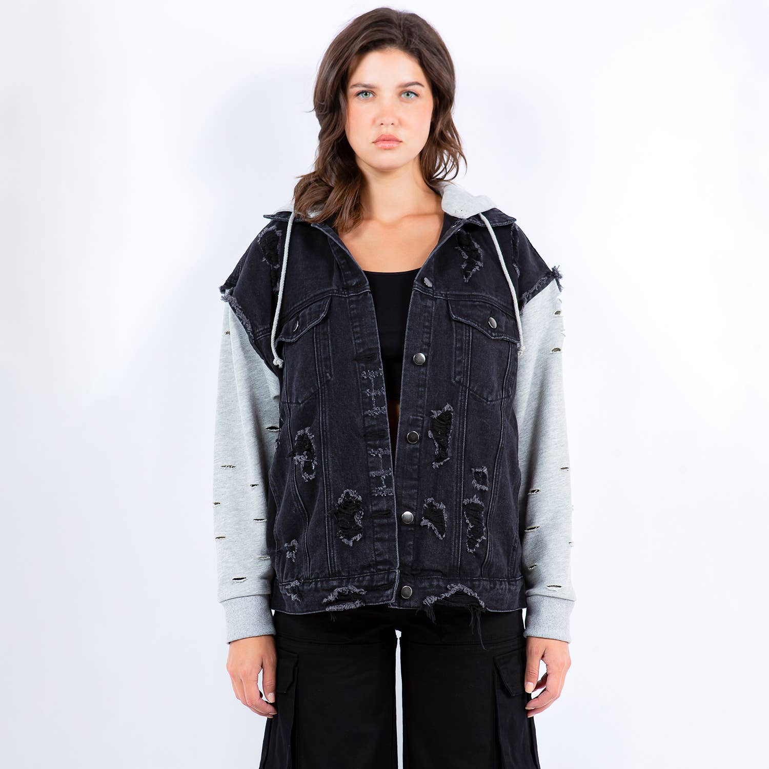 American Bazi - Venta al por mayor Cazadora vaquera - Mujer - CHAQUETAS DE MEZCLILLA CON CAPUCHA HÍBRIDA-RJK92430