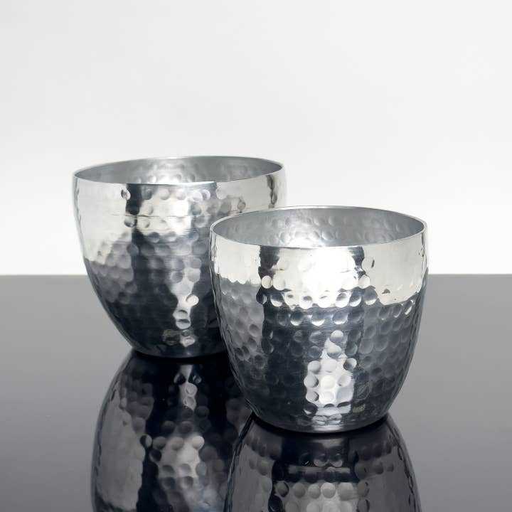 India Handicrafts Inc - Wholesale Plant Pot - Simple Hammered Aluminum Planters, Set of 2