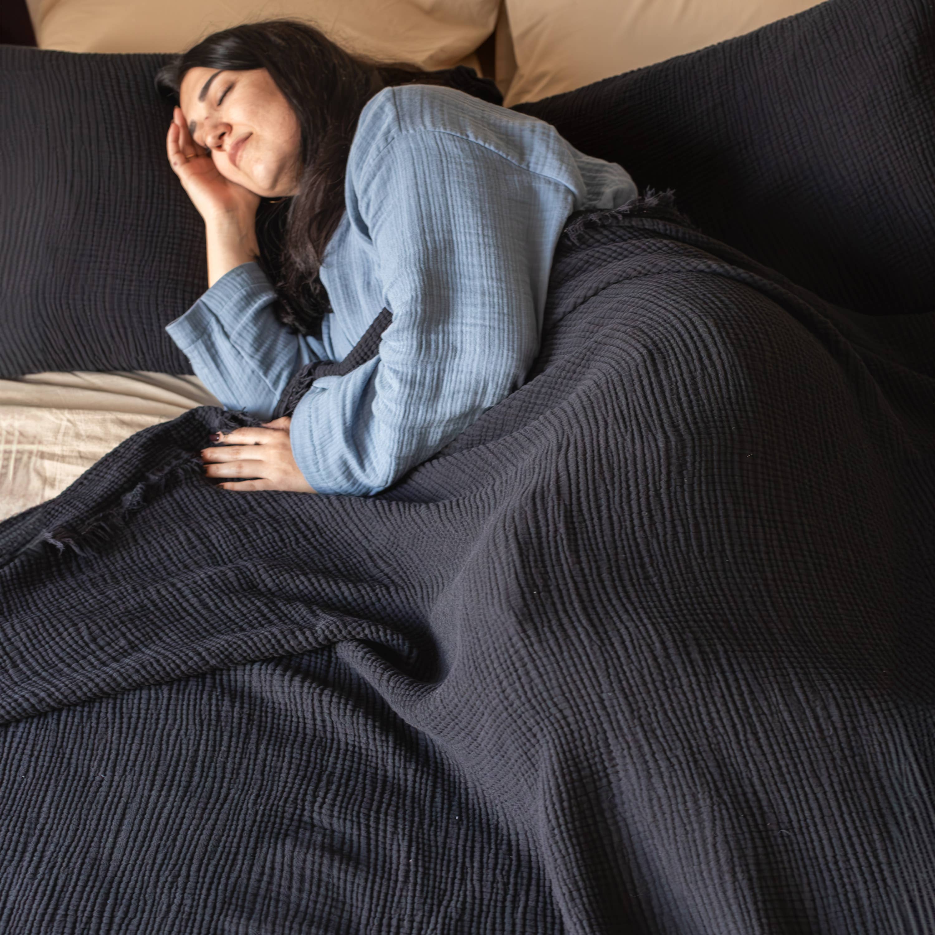 Vivamaison - Vente Plaids - Couvre-lit en mousseline frangé 100 % coton doux, 4 couches premium117