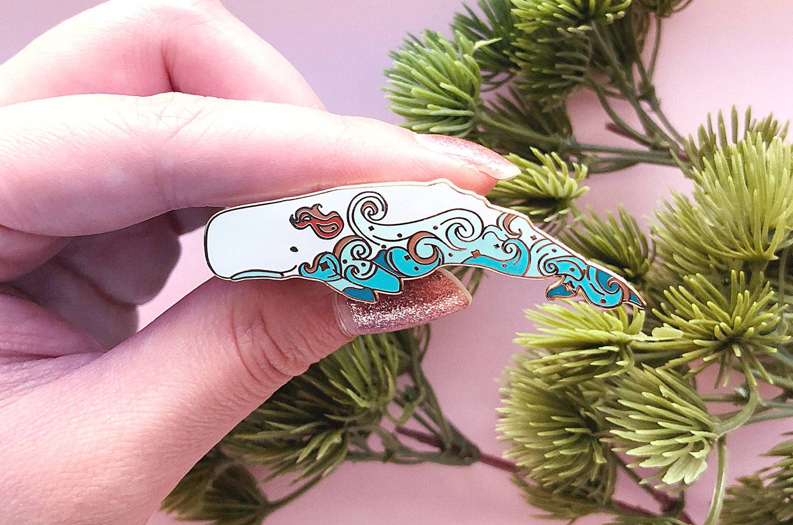 Alum and Ink - Wholesale Lapel Pin/Button - Waves Sperm Whale (Fire in the Sky) Pin8