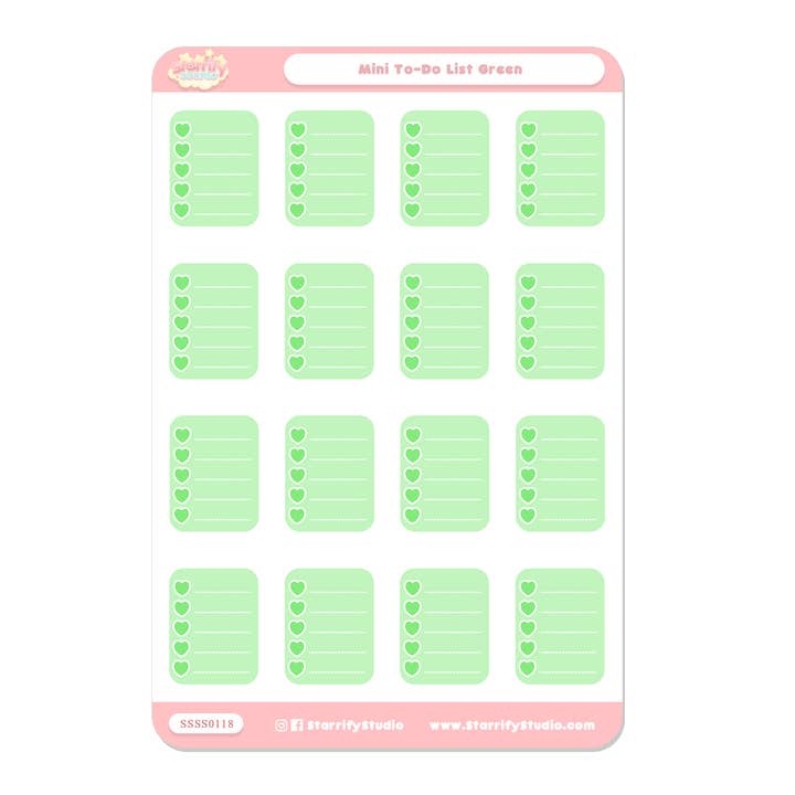 Mini To-Do Green Sticker Sheet for wholesale by Pastel Dreamer, LLC.