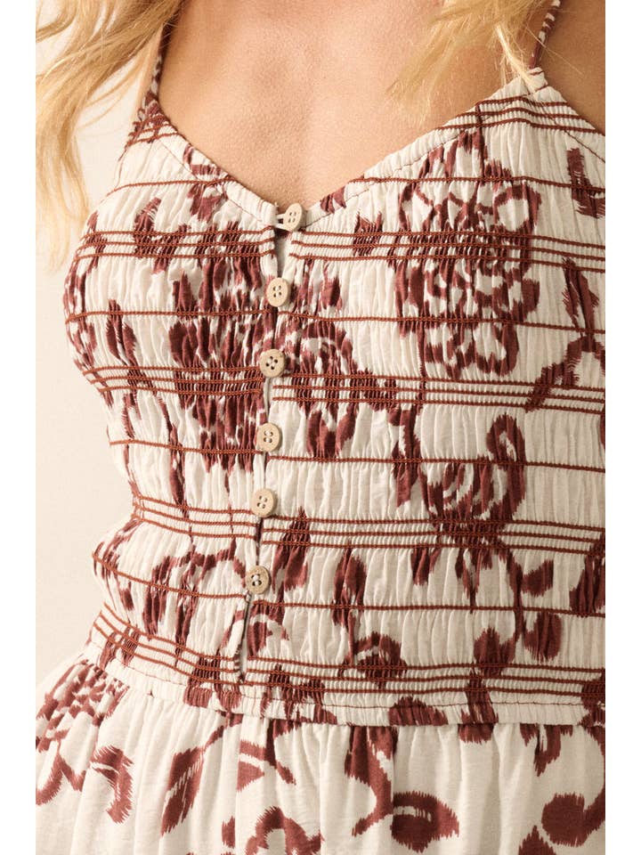 CREAM Floral Wide-Leg Smocked Button-Front Cami Jumpsuit for wholesale on Faire