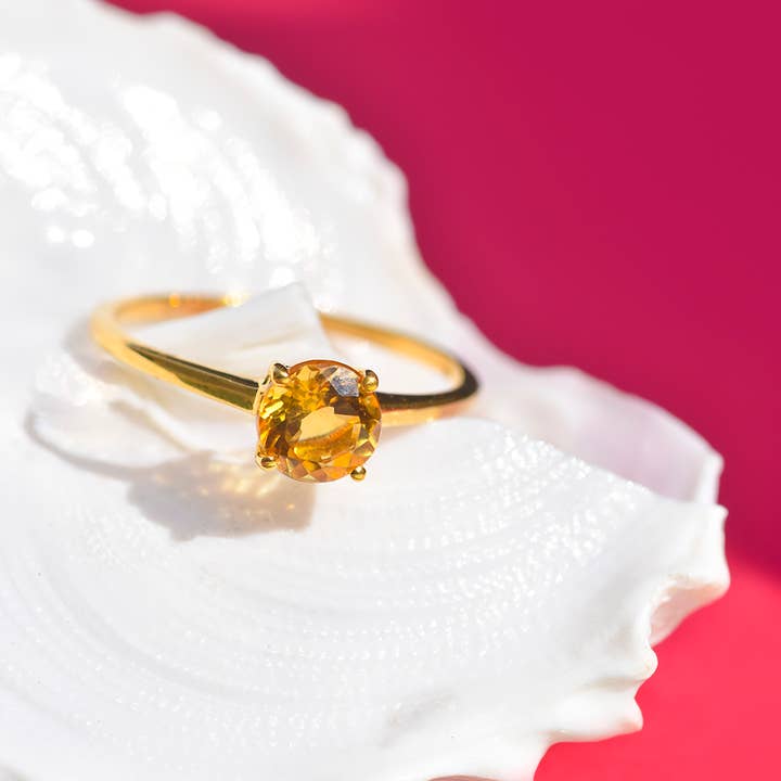 Tiramisu - Wholesale Single Stone/Solitaire Ring - 10K Yellow Gold Citrine Solar Bloom Ring1