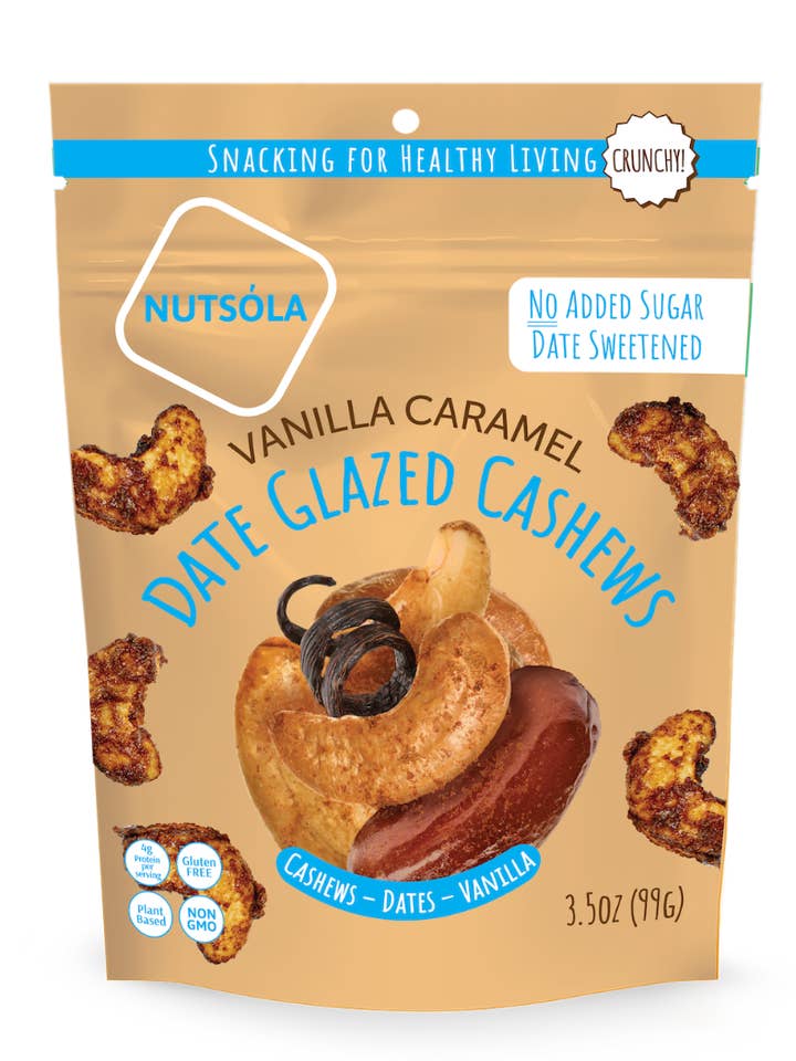 Vanilla Caramel Date Glazed Cashews for wholesale by NUTSÓLA