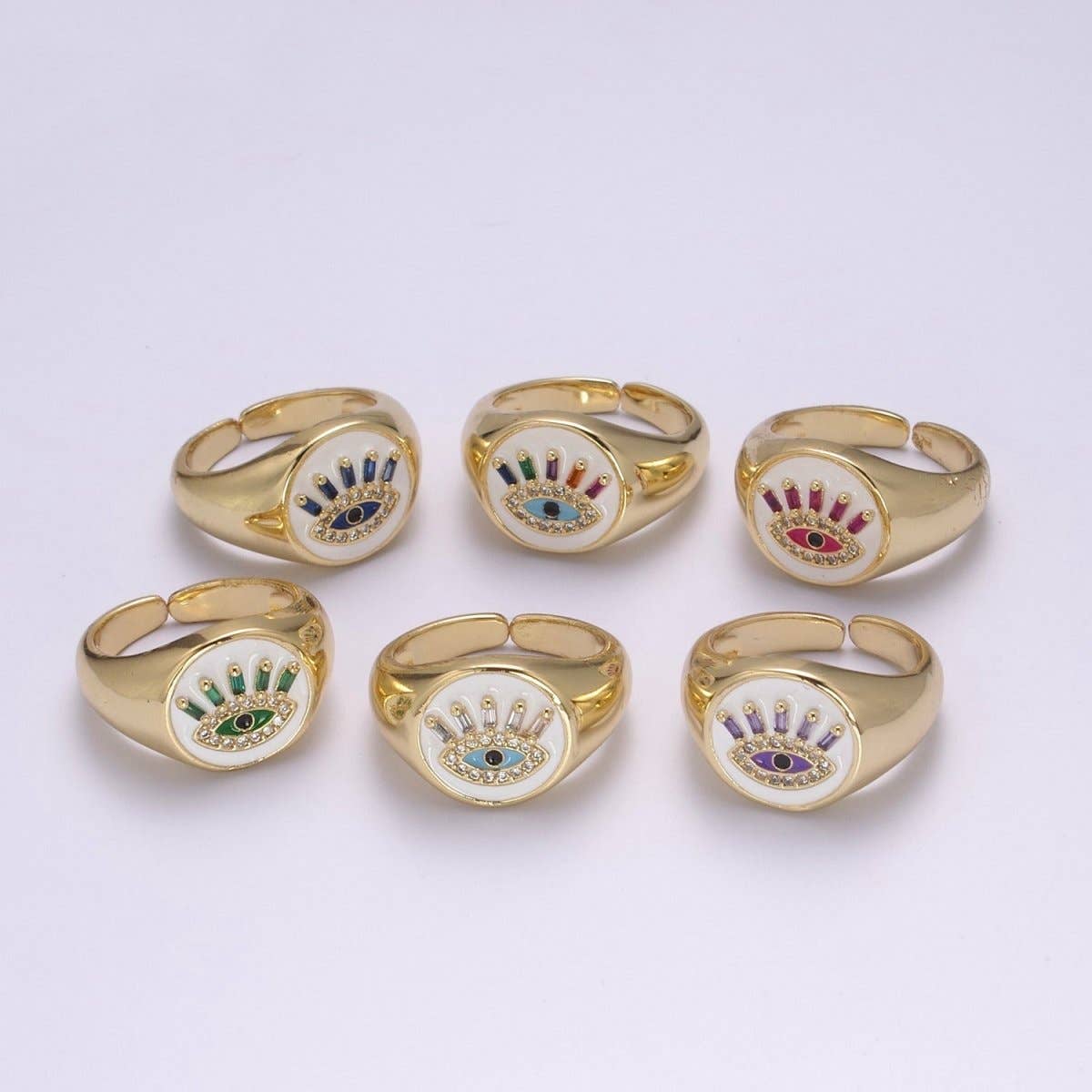 Aim Eternal - Vendita all'ingrosso Anelli multipietra - Anello Occhio Malvagio Cupola Bianca, Anello di Protezione, Anello Occhio in Zirconia Cubica Amuleto Gioielli Boho Statement U-201 ~ U-20610