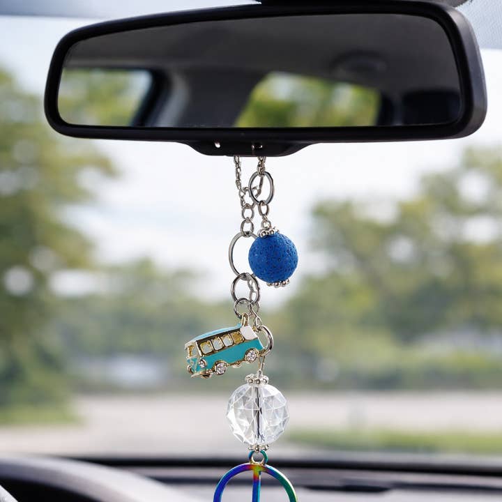VW Bus Charm - Peace Sign - Blue Lava Bead for wholesale by EarthlieTreasures
