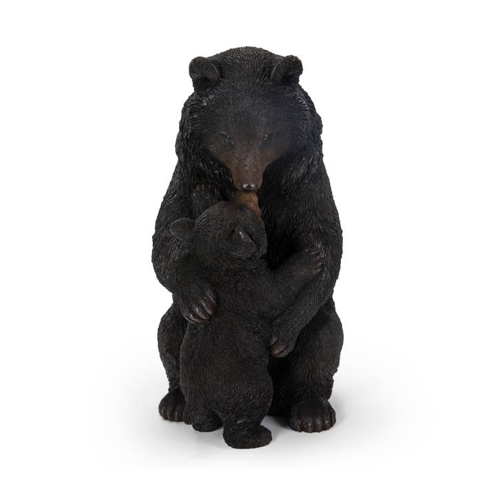 Hi-Line Gift Ltd. - Vente Bibelots/décorations d'extérieur - Statue de jardin en forme d'ours et mère câlinant - noire