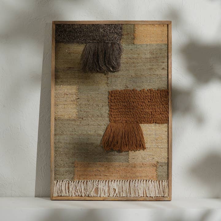 Handcrafted Multicolour Cotton & Hemp Wall Art with Wooden Frame for wholesale by Expo Bazaar