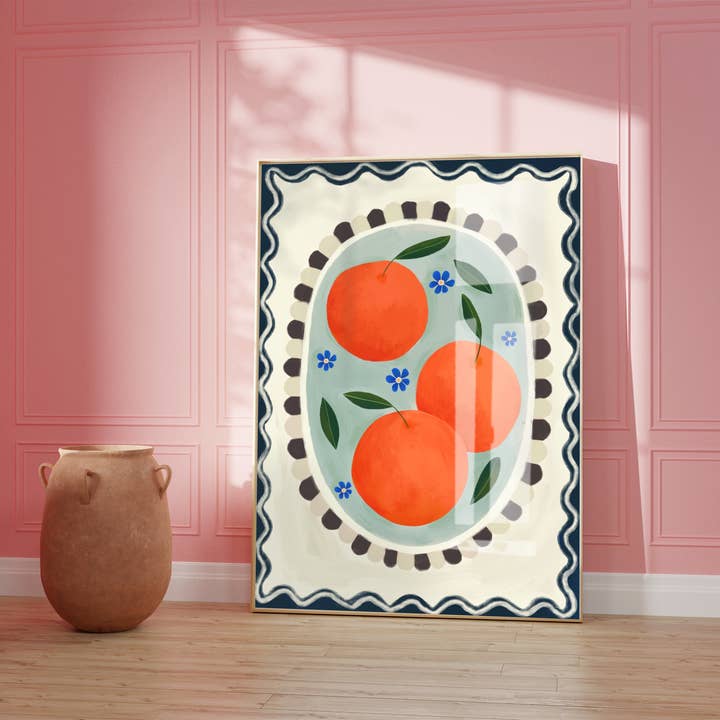 Kate Fox Design - Wholesale Kunstprint - Oranje met rand, kunstdruk, keukenkunst, kleurrijk