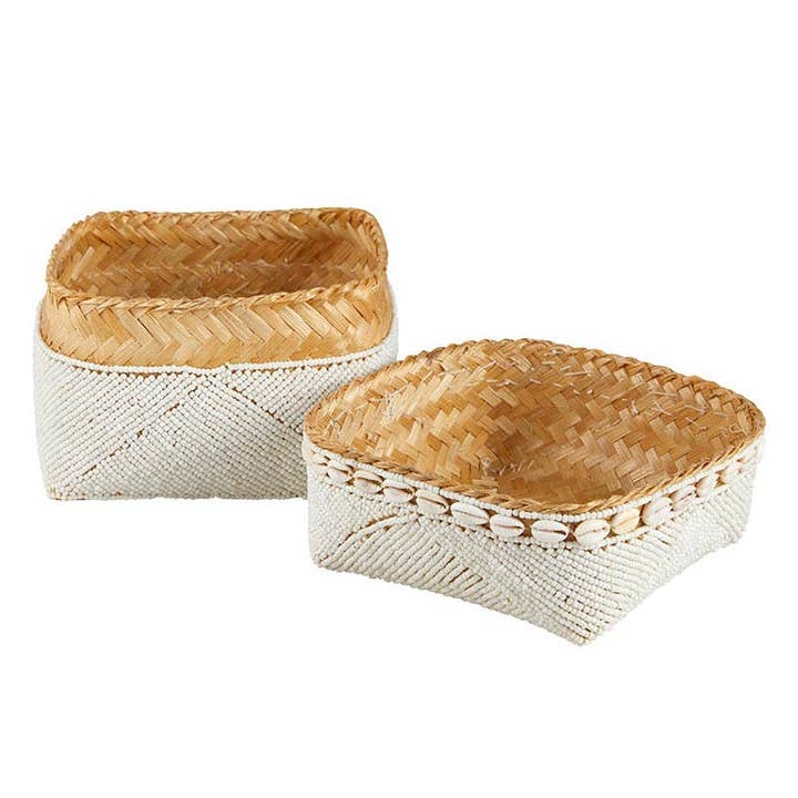 Angle - Wholesale Basket - White Beaded Baskets - Set of 3