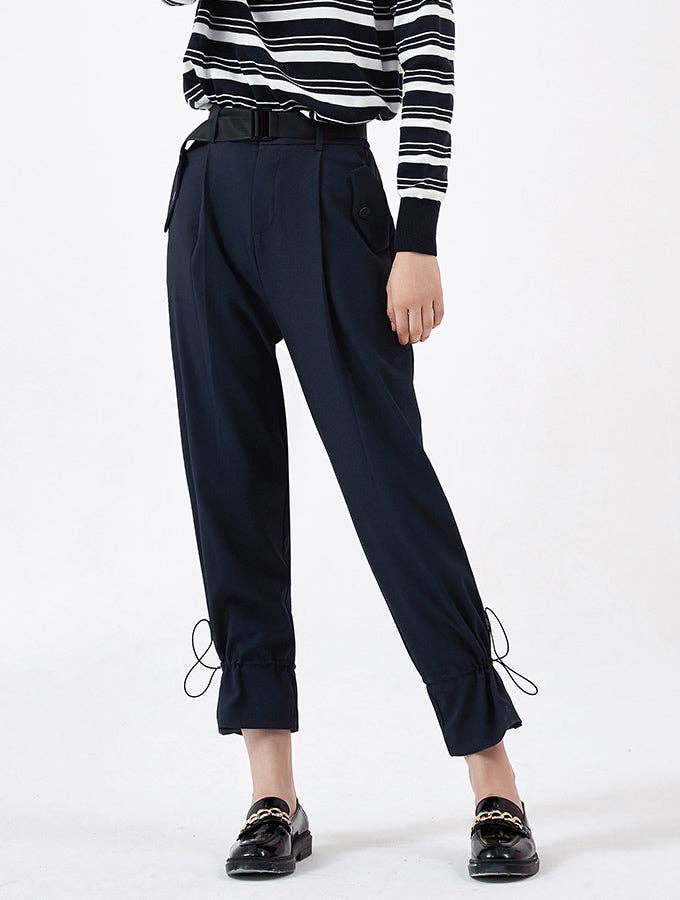 Navy Drawstring Carrot Fit Casual Trousers for wholesale on Faire7