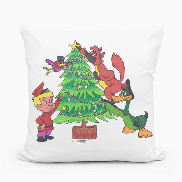 COREYS PETER OG ULVEN PÅ JULETORVET FIRKANTET PUDE for engroshandel hos LuckyBird Apparel and Home