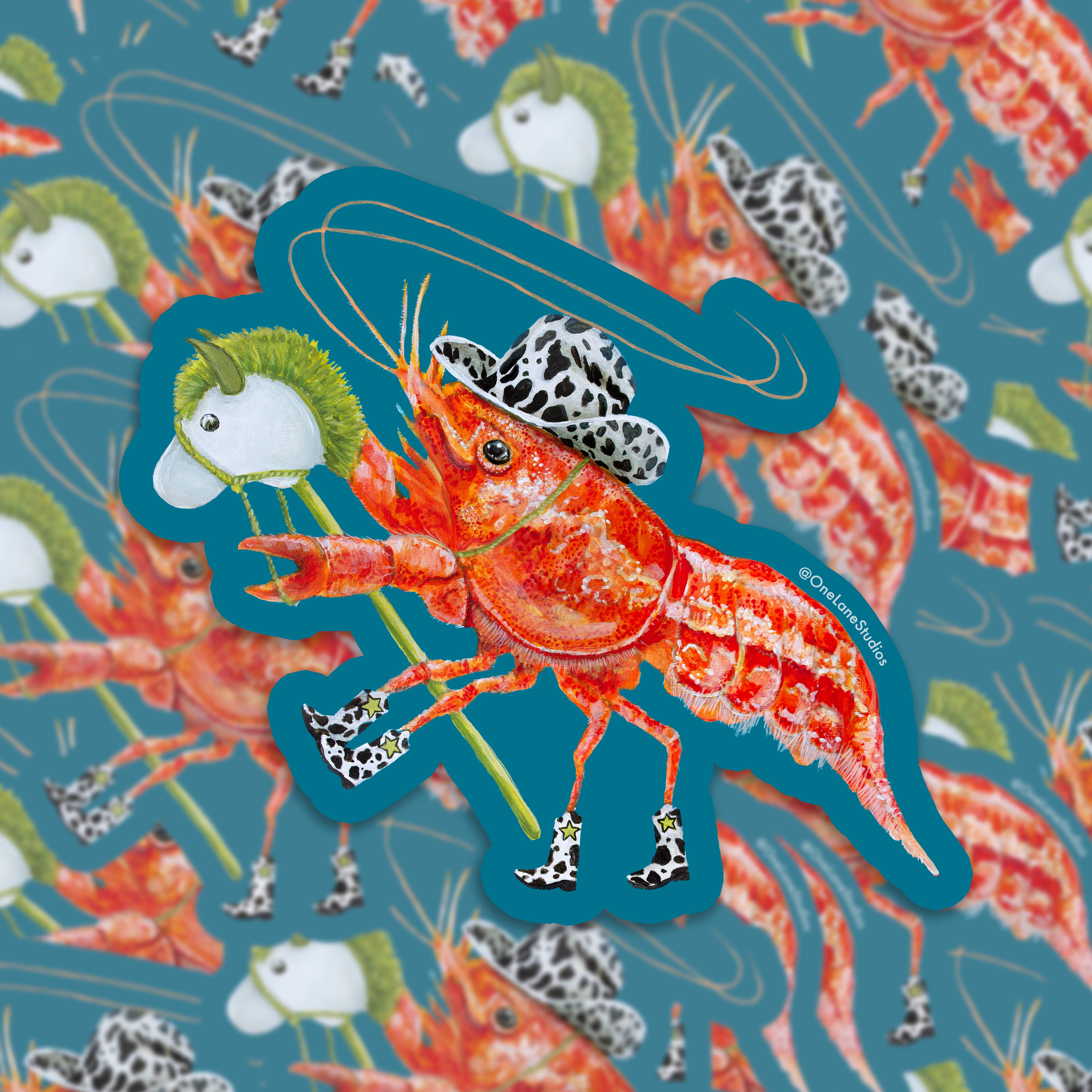 One Lane Studios - Vente Autocollant - Autocollant en vinyle Leroy (The Cowboy Cherry Shrimp)1