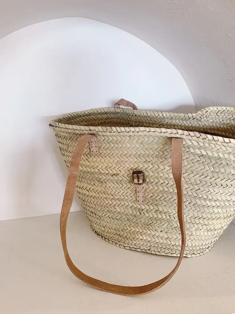 HandmadeBestSeller - Vente Sac de plage - SAC EN PAILLE Panier marocain fait main avec cuir4
