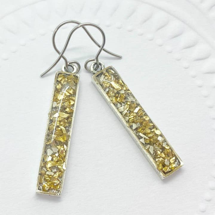Gold Faux Druzy Rectangle Dangle Earrings for wholesale by Jenica Jewelry