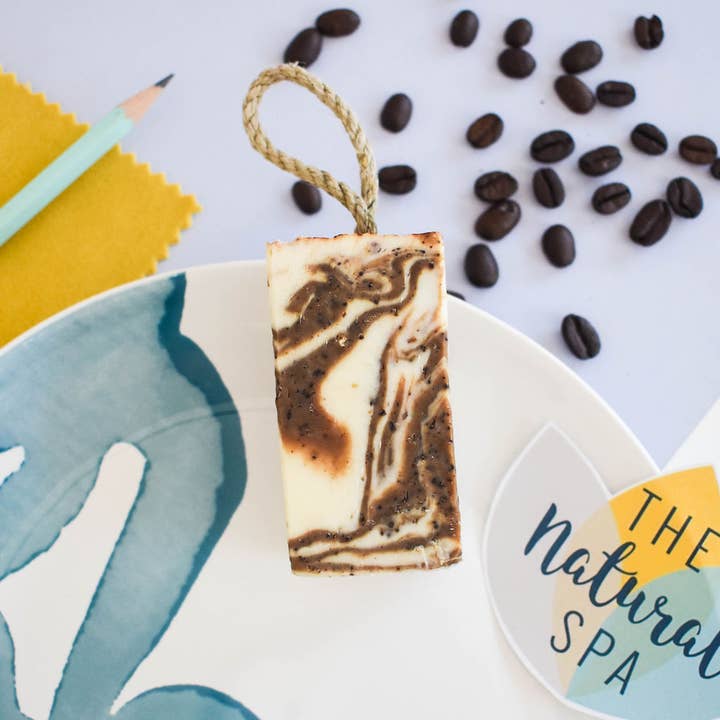 The Natural Spa Cosmetics - Wholesale Bar Soap - Creamy Coffee Soap On A Rope 100g - Vegan Stocking Filler2