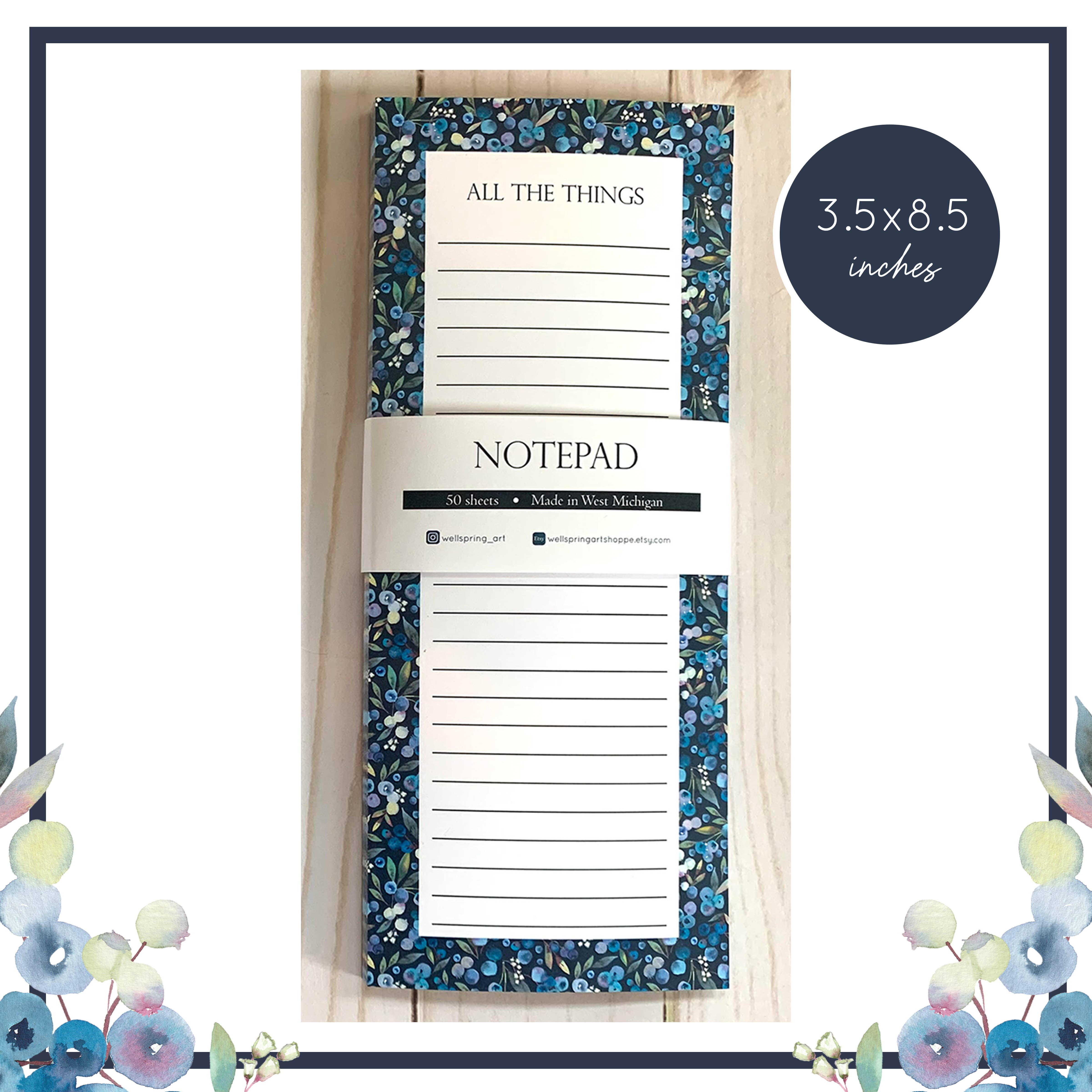 Wellspring Art + Design - Wholesale Notepad - Blueberry Tear-Off Notepad - To-Do List Desk Pad, Stationary0