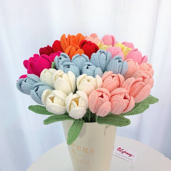 Lilyrosy(Duty free) – Flores artificiais por atacado – Flor de Tulipa em Croché, Presentes Feitos à Mão para qualquer ocasião0