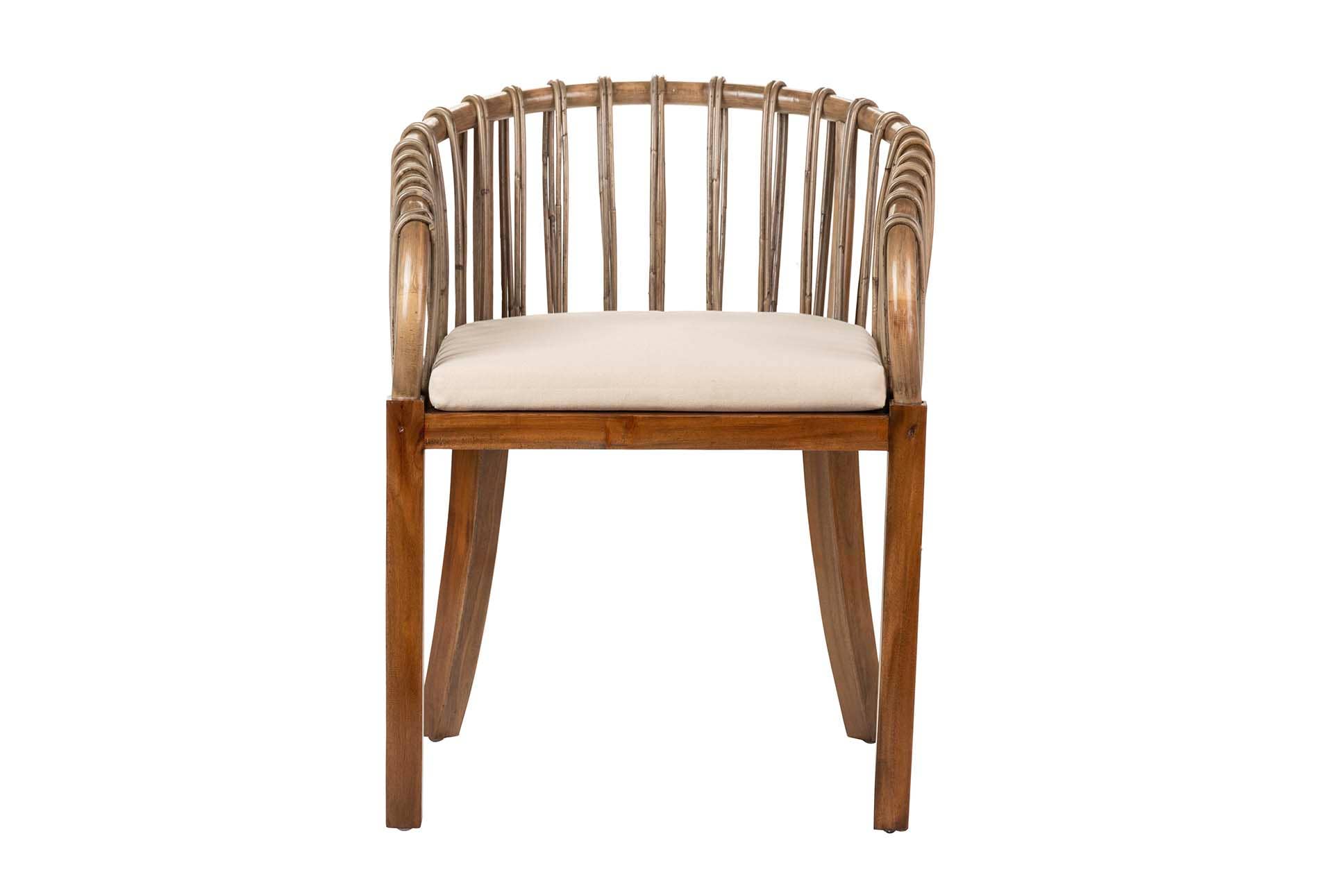 Garpe Interiores - Wholesale Chair - Rattan Wood Armchair with Beige Cushion 60x56x76cm0