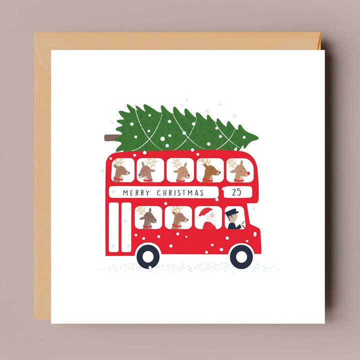 London Rød / Dobbelt Dækker Bus Britisk Julekort for engroshandel hos Klara Hawkins