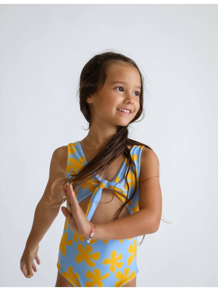 Girl's Cutout One Piece in Light Blue Plumeria for wholesale on Faire3