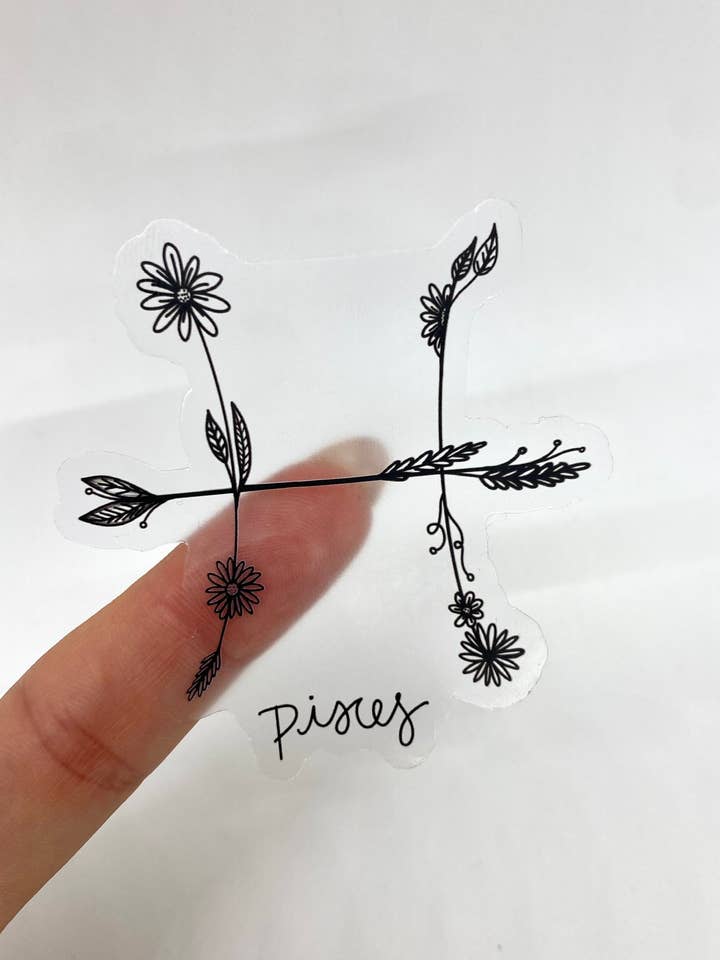 Autocollant en vinyle transparent avec motif floral et zodiaque Poissons | Autocollant pour ordinateur portable | Anniversaire de mars | Cadeau astrologique | Autocollant en vinyle imperméable pour la vente par Papi Hour