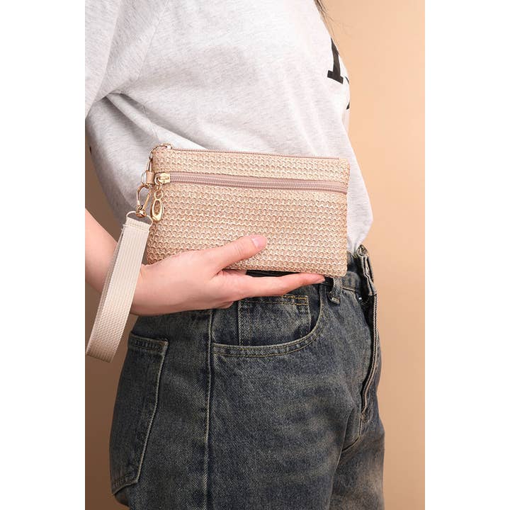 42POPS - Wholesale Wallet - Women's - SI-26765 Boho Woven Straw Wristlet Wallet Bag